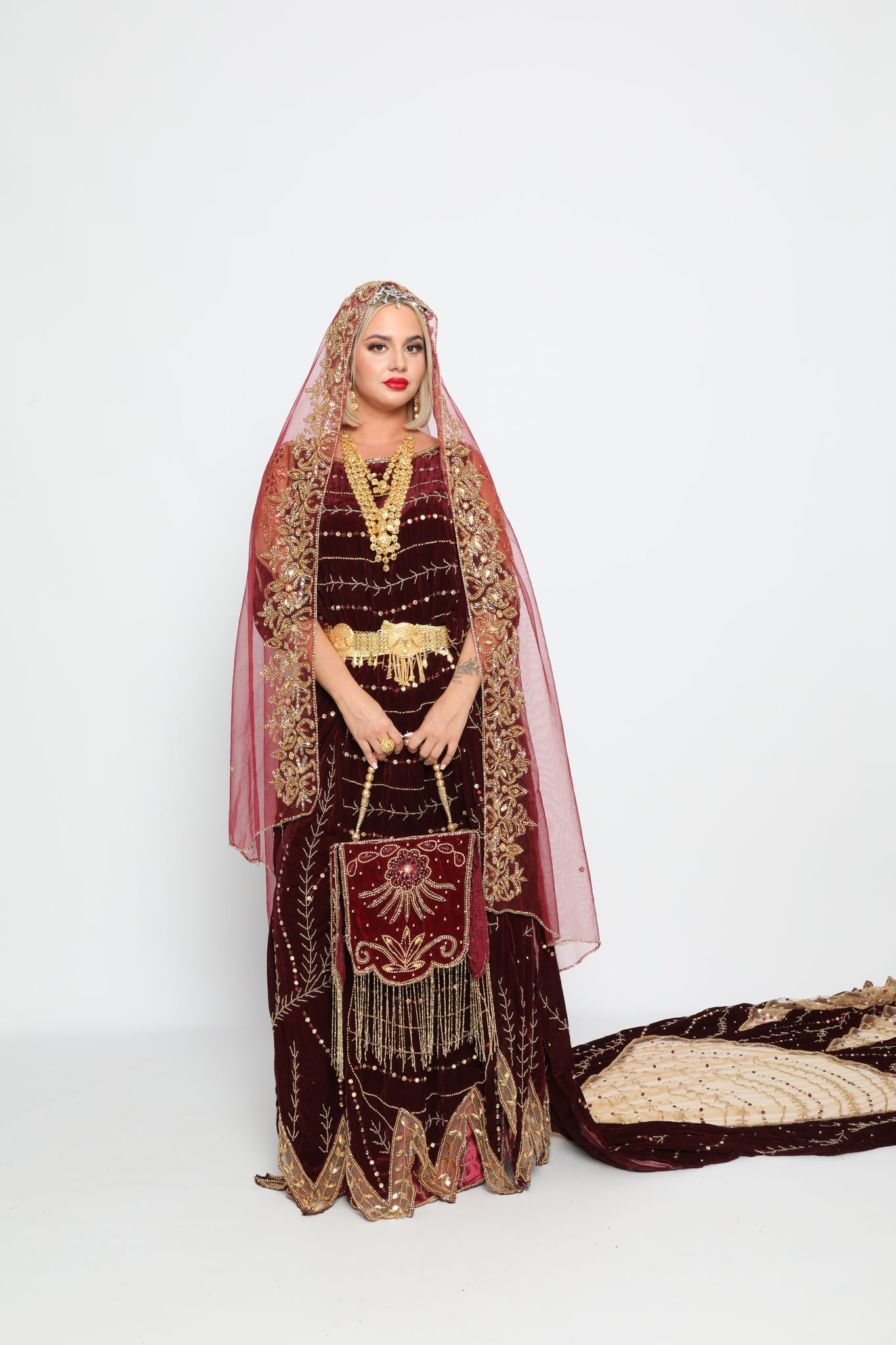 Lace maroon  bridal dirac set