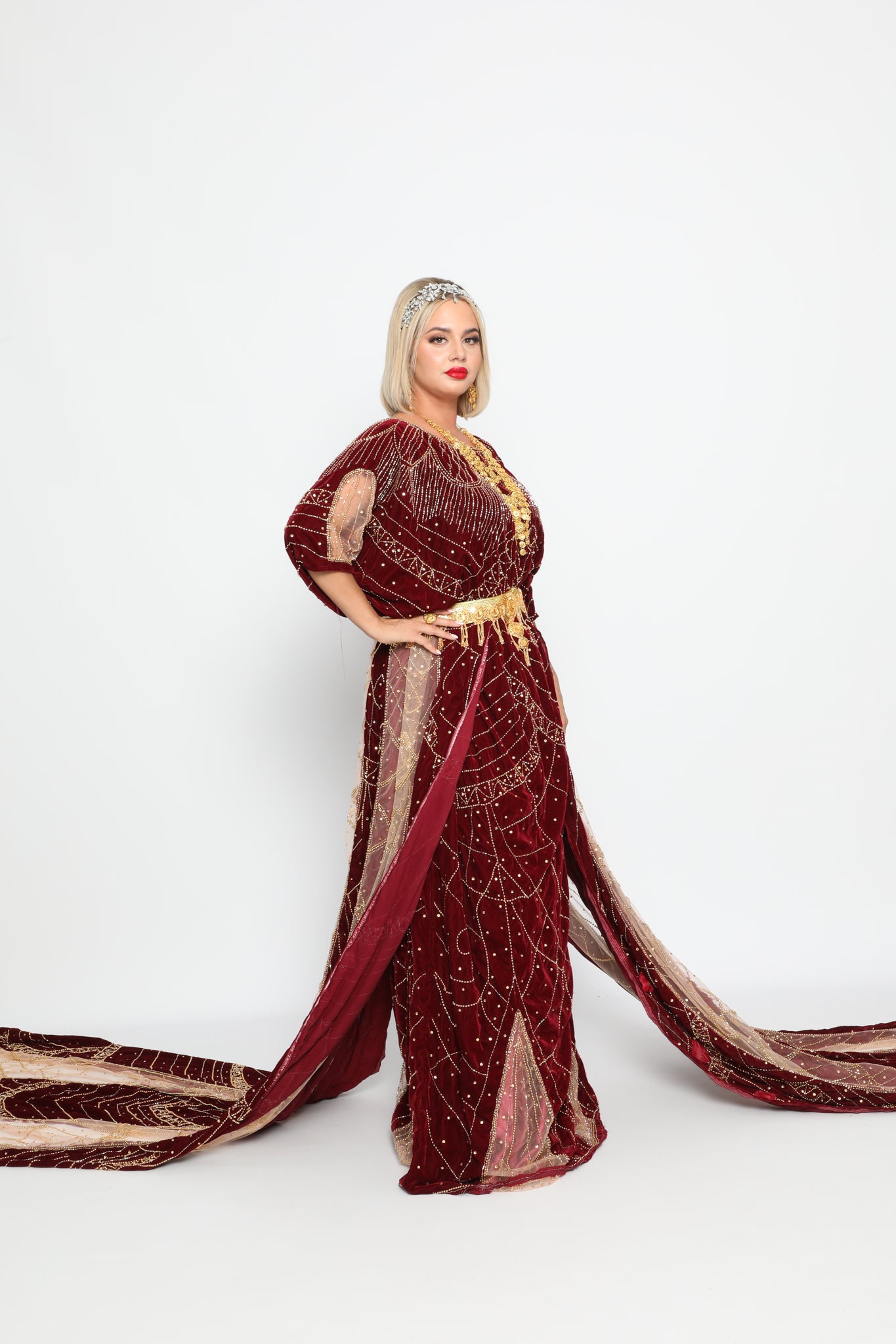 Mira Maroon bridal dirac set